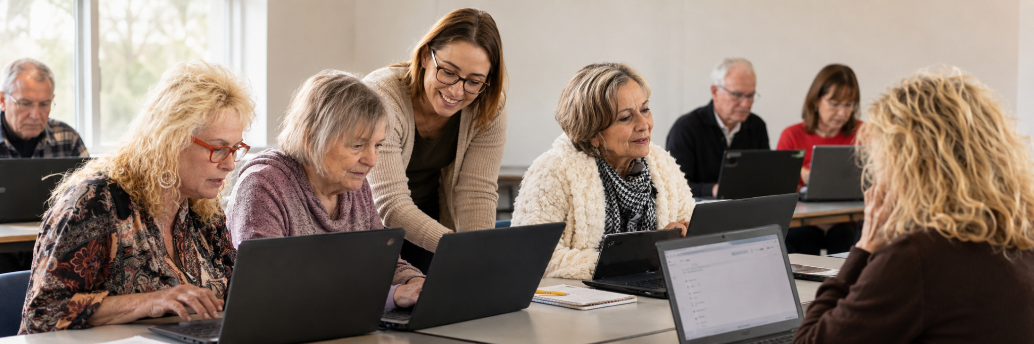 Adults learning digital skills together